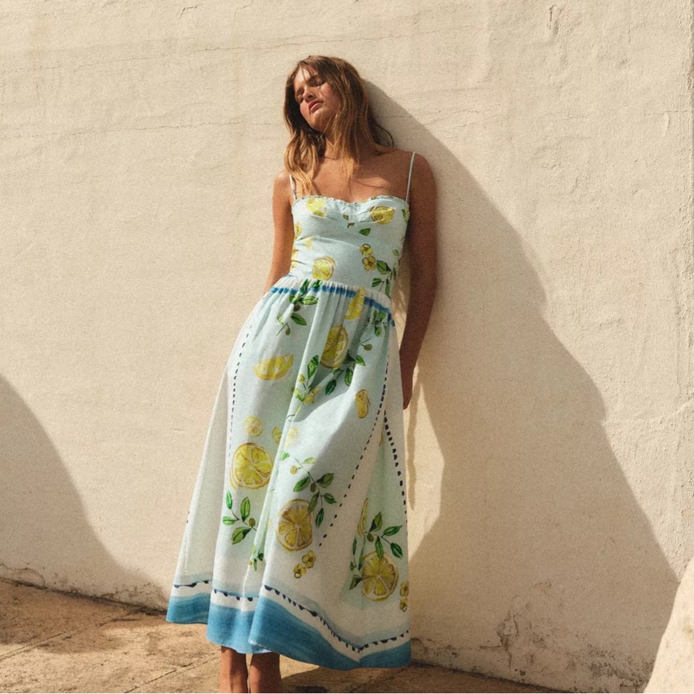 Lemon Print Poplin Spaghetti Strap Dress - Picture 3 of 5